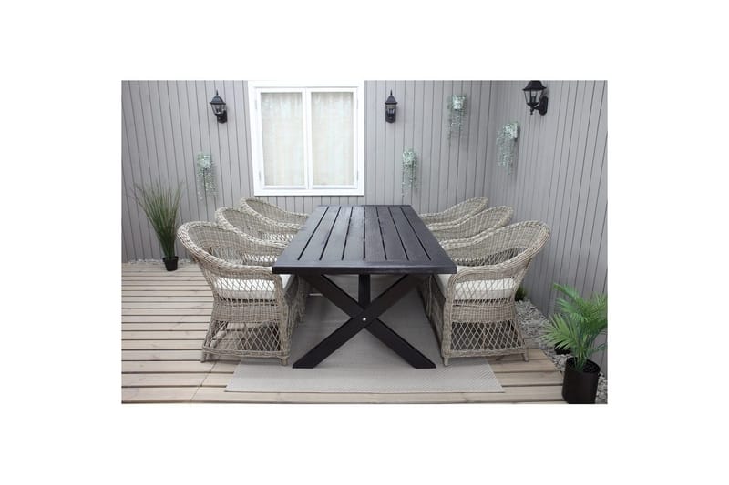 Udendørs møbelgruppe 220 cm bord & 6 Merida naturlig stole Sort - Sort - Havemøbler - Udendørsgruppe - Havesæt