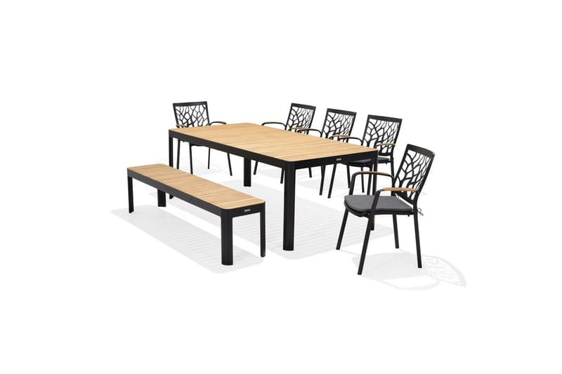 Udendørs møbelgruppe Lifestyle Garden Portals 209 cm 5 træskærerbrædder + bænk, 5 træskærerbrædder + bænk