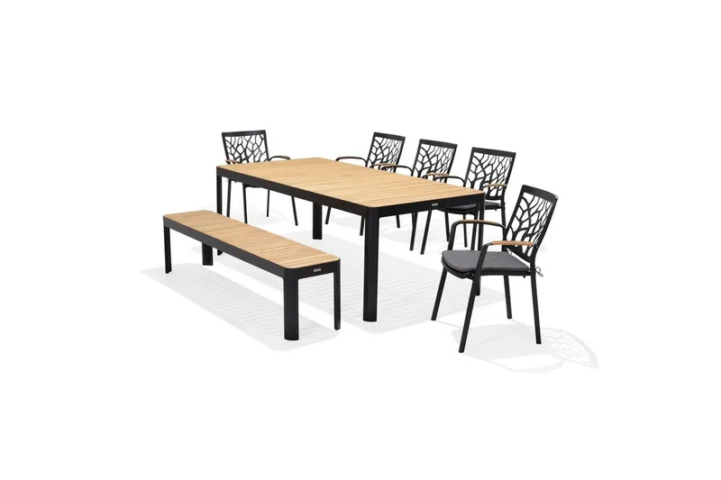 Udendørs møbelgruppe Lifestyle Garden Portals 209 cm 5 træskærerbrædder + bænk, 5 træskærerbrædder + bænk