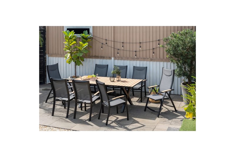 Udendørs møbelgruppe Lifestyle Garden Panama 200 cm 6 stablebare stole + 2 positionsstole - 6 stablebare stole + 2 positionsstole - Havemøbler - Udendørsgruppe - Havesæt