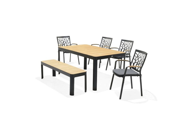 Udendørs møbelgruppe Lifestyle Garden Portals 161 cm 4 træskærer lænestole + bænk, 4 træskærer lænestole + bænk