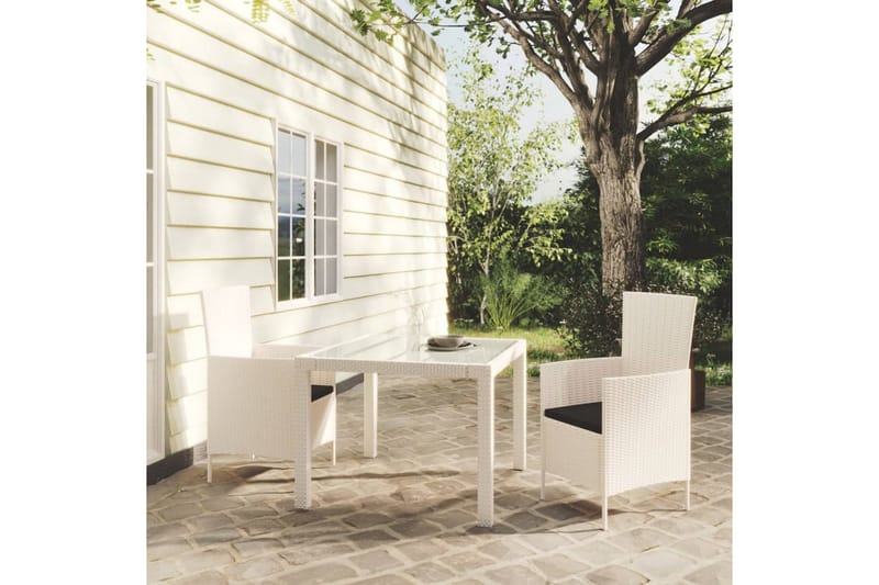 udendørs spisebordssæt 3 dele med hynder polyrattan hvid - Hvid - Havesæt