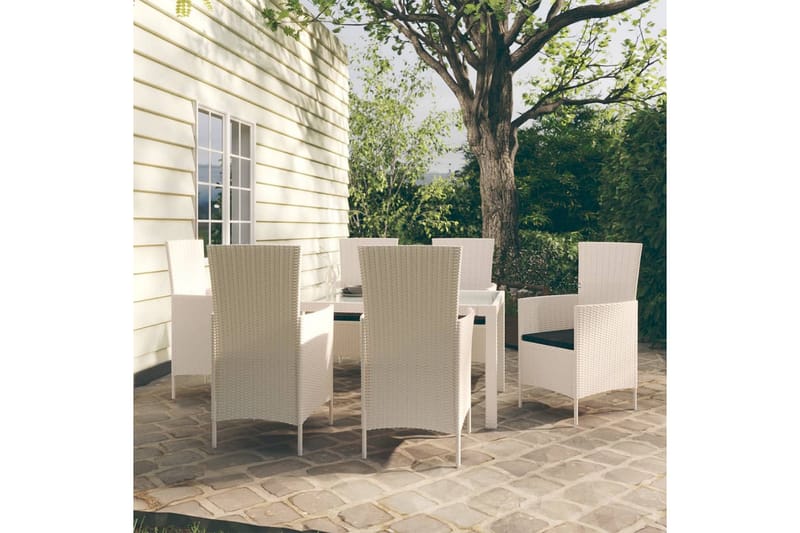 udendørs spisebordssæt 7 dele med hynder polyrattan hvid - Hvid - Havesæt