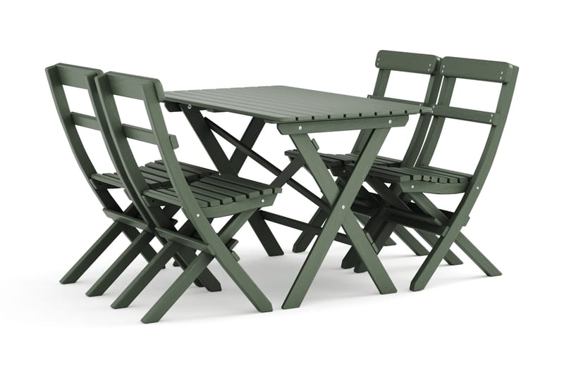 Udendørs spisegruppe 118x70x74 cm med 4 klapstole, Grøn