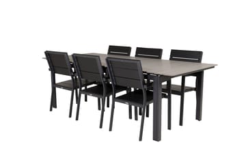 Udendørs spisegruppe Levels bord 229/310 - sort/grå - Levels stol (stabelbar) - sort alu / sort Aintwood 6 Sort/Grå - Havemøbler - Udendørsgruppe - Havesæt