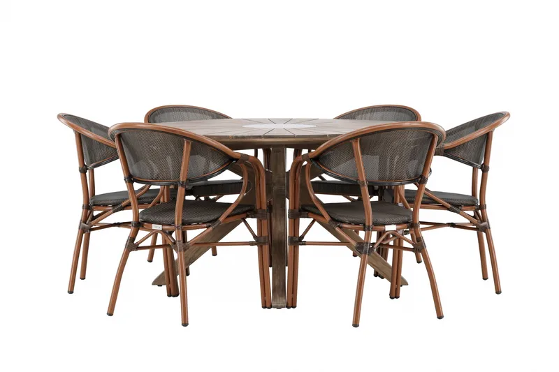 Udendørs spisegruppe Rosario spisebord - teak Ø140 +Vila Real caféstol 2-pak - brun/sort _6 Brun