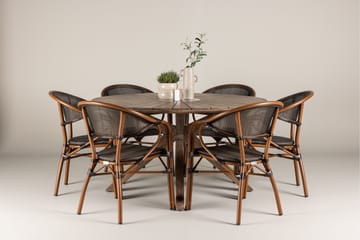 Udendørs spisegruppe Rosario spisebord - teak Ø140 +Vila Real caféstol 2-pak - brun/sort _6 Brun - Havemøbler - Udendørsgruppe - Havesæt