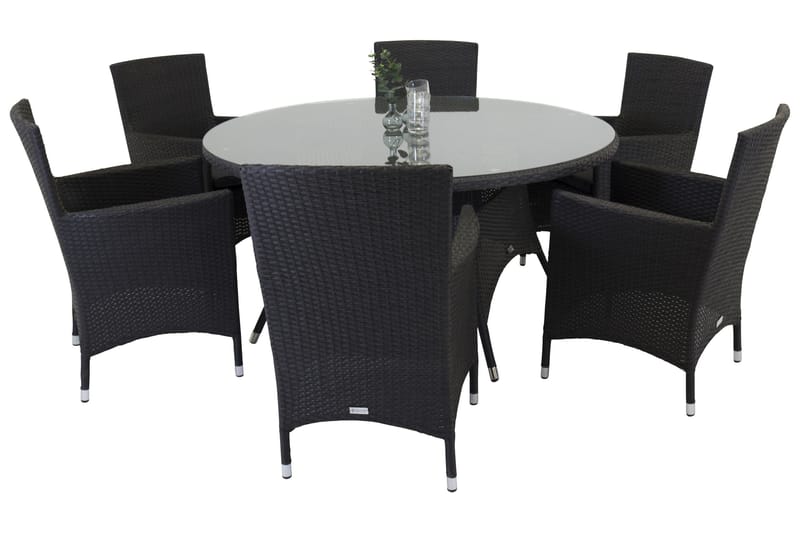 Volta Spisegruppe 150 cm Rund med 6 Malin Stole, Sort