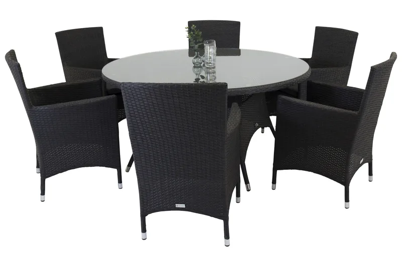 Volta Spisegruppe 150 cm Rund med 6 Malin Stole, Sort