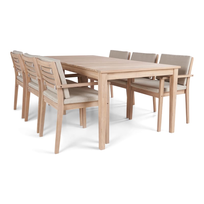 Wagnera Spisegruppe 206 cm med 6 Kamman Spisebordsstole - Beige - Havemøbler - Udendørsgruppe - Havesæt