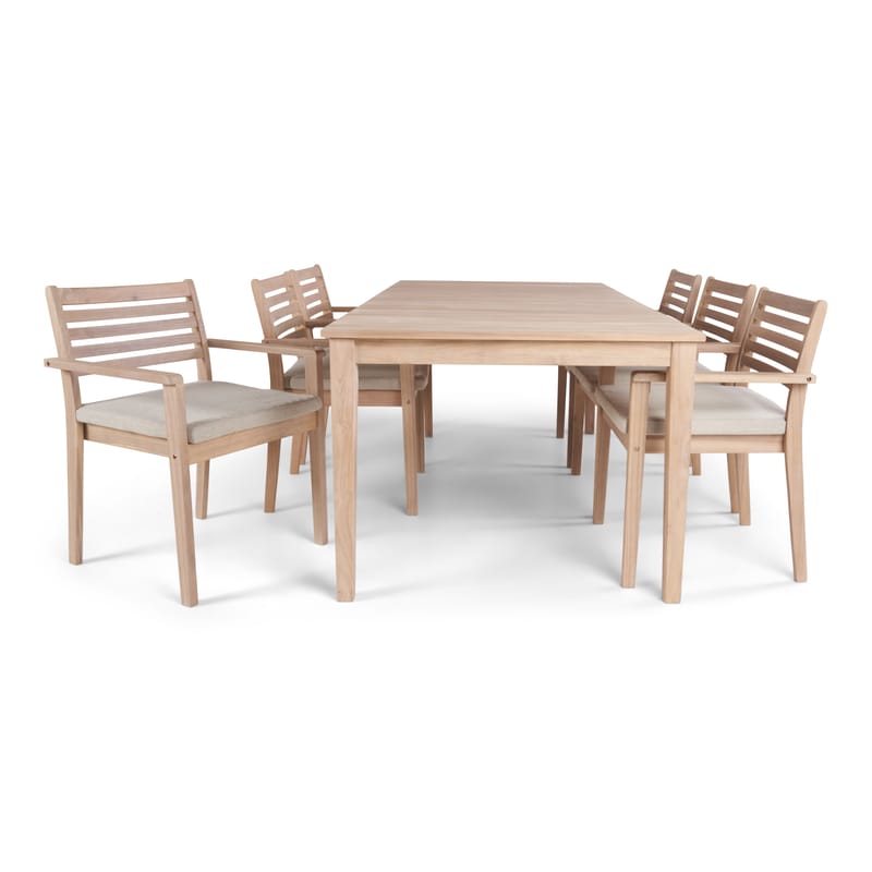 Wagnera Spisegruppe 206 cm med 6 Kamman Spisebordsstole - Beige - Havemøbler - Udendørsgruppe - Havesæt