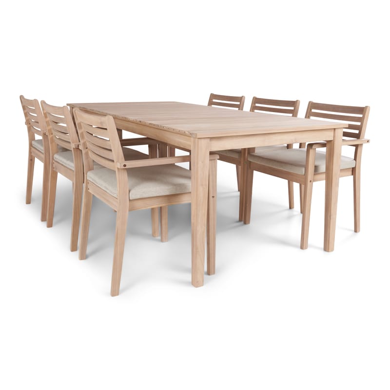 Wagnera Spisegruppe 206 cm med 6 Kamman Spisebordsstole - Beige - Havemøbler - Udendørsgruppe - Havesæt