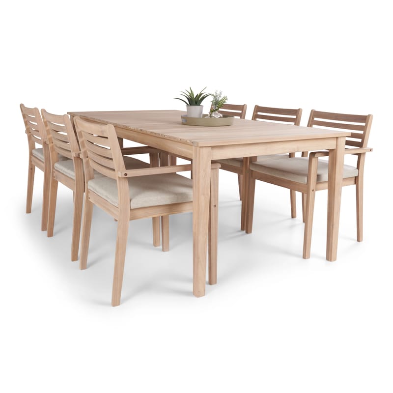 Wagnera Spisegruppe 206 cm med 6 Kamman Spisebordsstole - Beige - Havemøbler - Udendørsgruppe - Havesæt