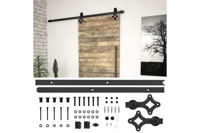 skinnesæt til skydedør 183 cm stål sort - Sort - Hus & renovering - Byggeri - Dørre & porte - Dørbeslag & dørtilbehør