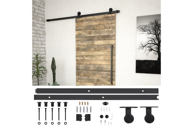 skinnesæt til skydedør 183 cm stål sort - Sort - Hus & renovering - Byggeri - Dørre & porte - Dørbeslag & dørtilbehør