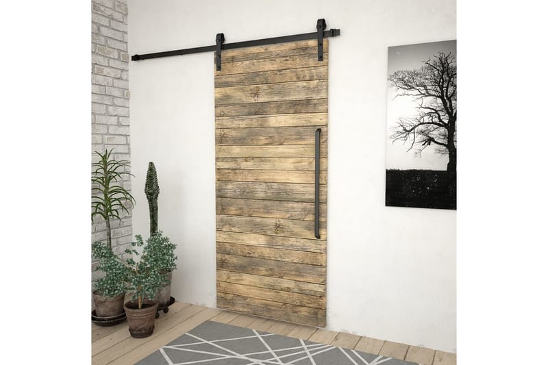 skinnesæt til skydedør 183 cm stål sort - Sort - Hus & renovering - Byggeri - Dørre & porte - Dørbeslag & dørtilbehør