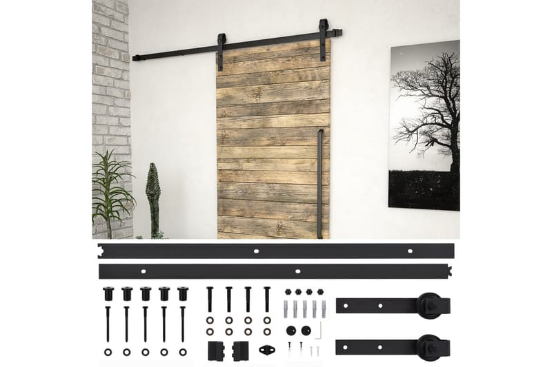 skinnesæt til skydedør 183 cm stål sort - Sort - Hus & renovering - Byggeri - Dørre & porte - Dørbeslag & dørtilbehør