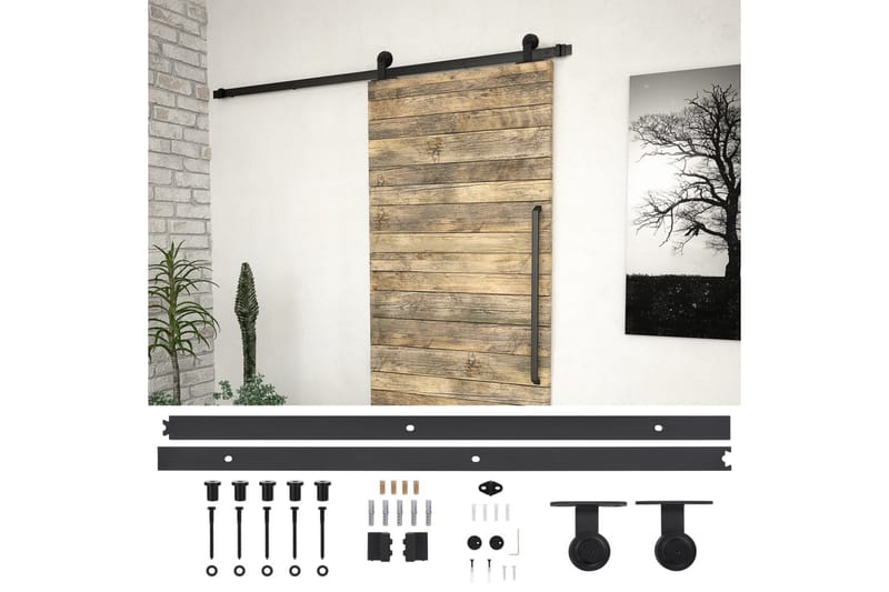 skinnesæt til skydedør 200 cm stål sort - Sort - Hus & renovering - Byggeri - Dørre & porte - Dørbeslag & dørtilbehør