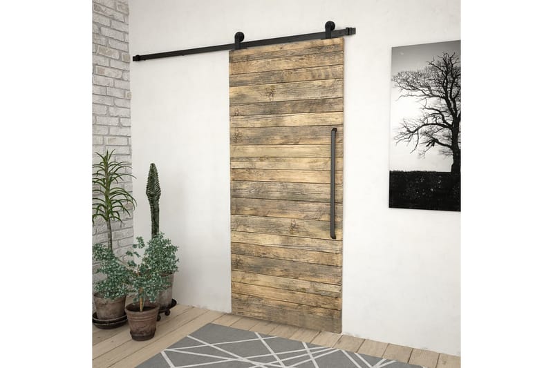 skinnesæt til skydedør 200 cm stål sort - Sort - Hus & renovering - Byggeri - Dørre & porte - Dørbeslag & dørtilbehør