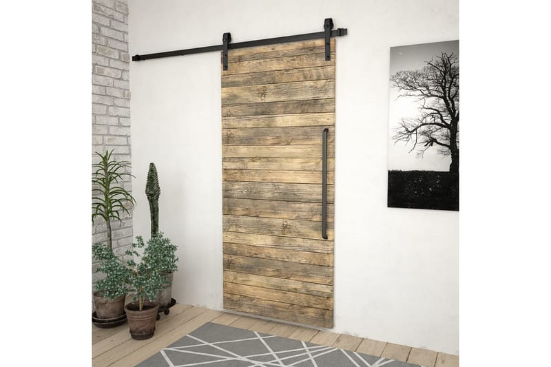 skinnesæt til skydedør 200 cm stål sort - Sort - Hus & renovering - Byggeri - Dørre & porte - Dørbeslag & dørtilbehør