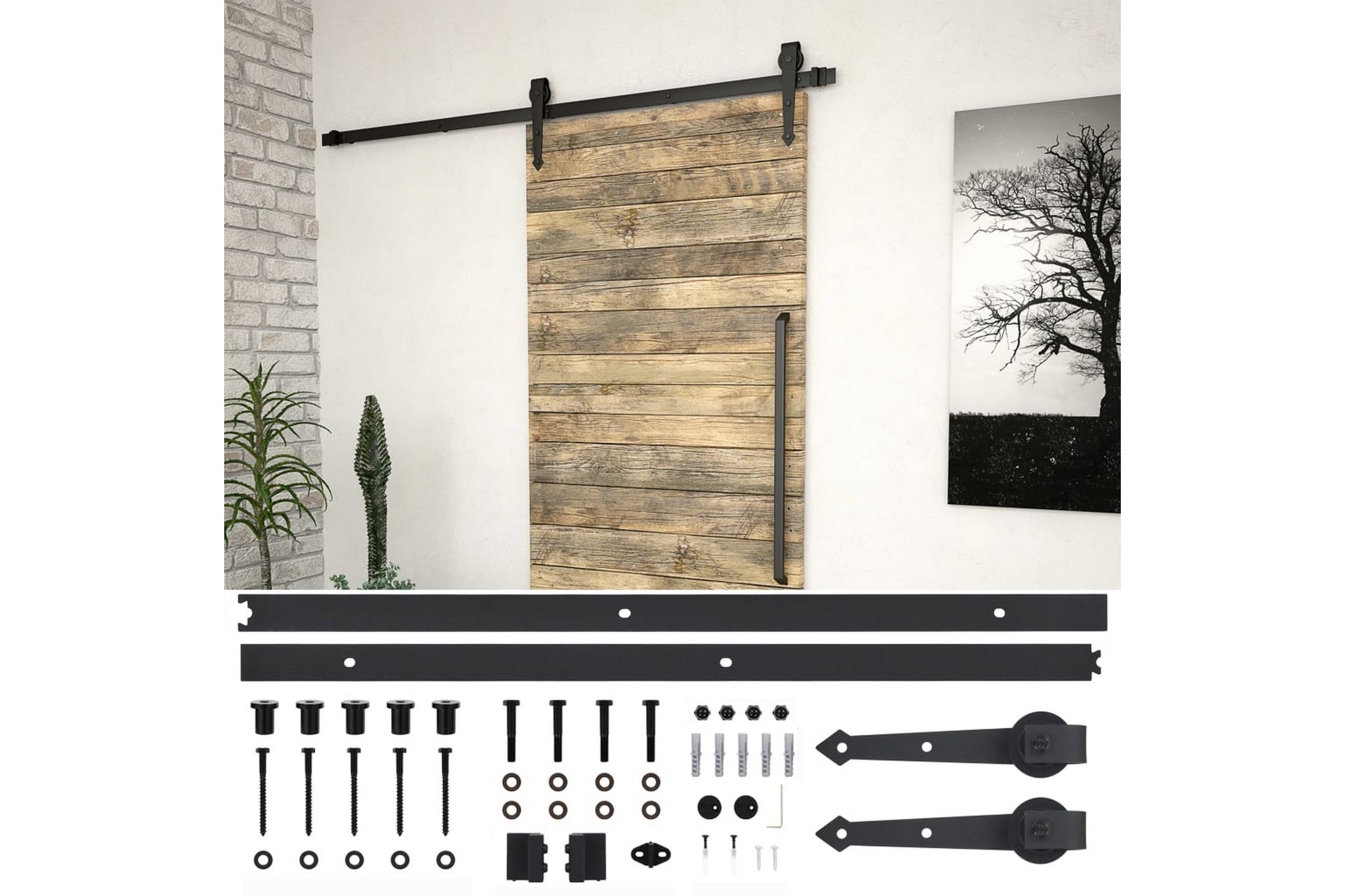 skinnesæt til skydedør 200 cm stål sort - Sort - Hus & renovering - Byggeri - Dørre & porte - Dørbeslag & dørtilbehør