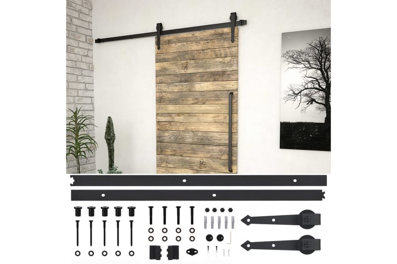 skinnesæt til skydedør 200 cm stål sort - Sort - Hus & renovering - Byggeri - Dørre & porte - Dørbeslag & dørtilbehør