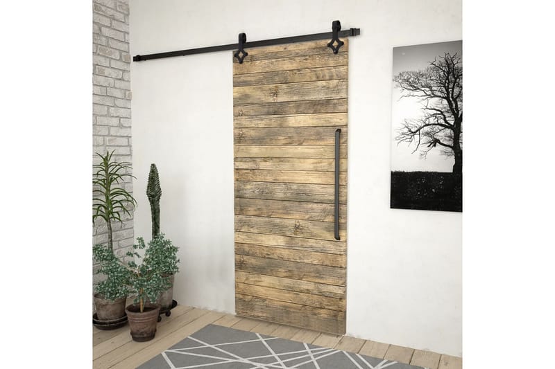 skinnesæt til skydedør 200 cm stål sort - Sort - Hus & renovering - Byggeri - Dørre & porte - Dørbeslag & dørtilbehør