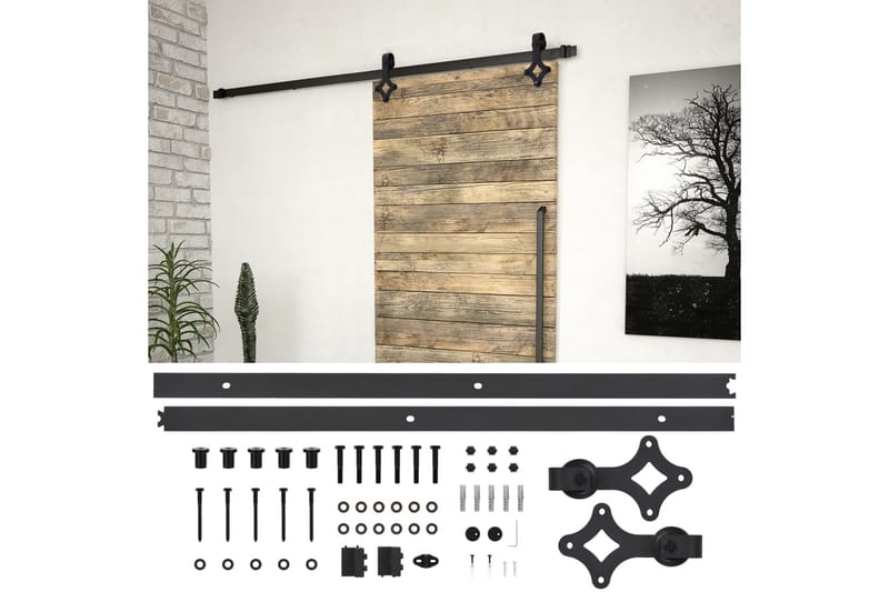 skinnesæt til skydedør 200 cm stål sort - Sort - Hus & renovering - Byggeri - Dørre & porte - Dørbeslag & dørtilbehør
