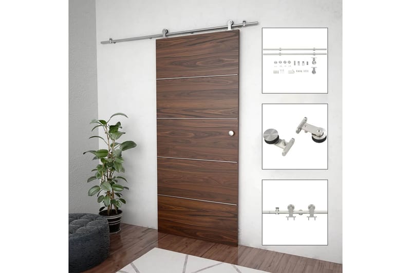 hardwarekit til skydedør 183 cm rustfrit stål sølvfarvet - Sølv - Hus & renovering - Byggeri - Dørre & porte - Skydedøre