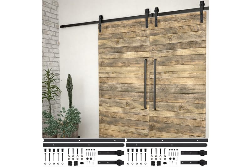 skinnesæt til skydedøre 2 stk. 183 cm stål sort - Sort - Hus & renovering - Byggeri - Dørre & porte - Skydedøre