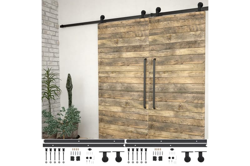 skinnesæt til skydedøre 2 stk. 183 cm stål sort - Sort - Hus & renovering - Byggeri - Dørre & porte - Skydedøre
