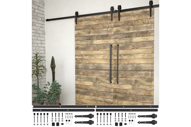 skinnesæt til skydedøre 2 stk. 200 cm stål sort - Sort - Hus & renovering - Byggeri - Dørre & porte - Skydedøre