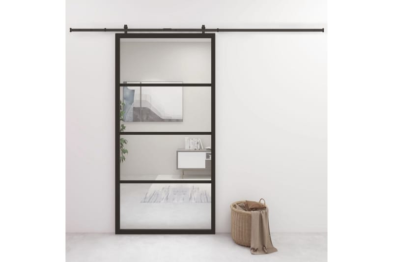 skydedør 102,5x205 cm aluminium og sikkerhedsglas sort - Sort - Hus & renovering - Byggeri - Dørre & porte - Skydedøre