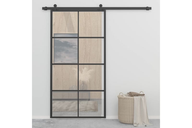 Skydedør 102,5x205 cm Aluminium Og Sikkerhedsglas Sort - Hus & renovering - Byggeri - Dørre & porte - Skydedøre