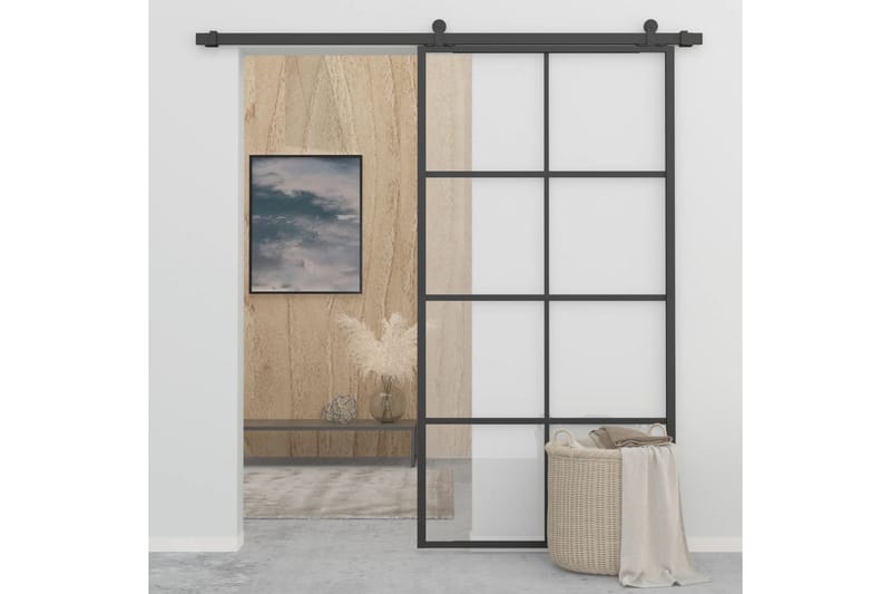 Skydedør 102,5x205 cm Aluminium Og Sikkerhedsglas Sort - Hus & renovering - Byggeri - Dørre & porte - Skydedøre