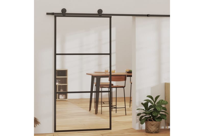 skydedør 102x205 cm sikkerhedsglas og aluminium  sort - Sort - Skydedøre