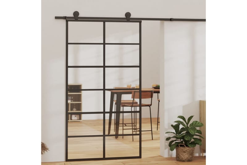 skydedør 102x205 cm sikkerhedsglas og aluminium  sort - Sort - Hus & renovering - Byggeri - Dørre & porte - Skydedøre
