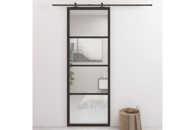 skydedør 76x205 cm aluminium og sikkerhedsglas sort - Sort - Hus & renovering - Byggeri - Dørre & porte - Skydedøre