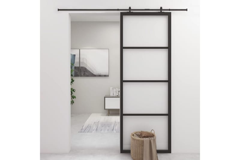 skydedør 76x205 cm aluminium og sikkerhedsglas sort - Sort - Hus & renovering - Byggeri - Dørre & porte - Skydedøre