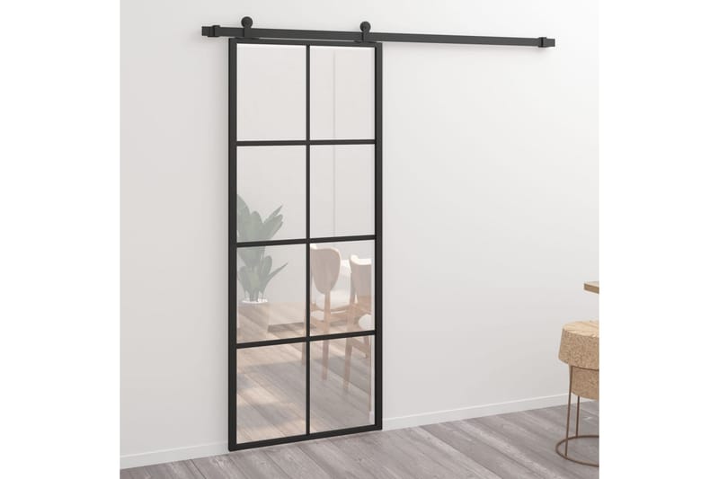 Skydedør 76x205 cm Aluminium Og Sikkerhedsglas Sort - Hus & renovering - Byggeri - Dørre & porte - Skydedøre