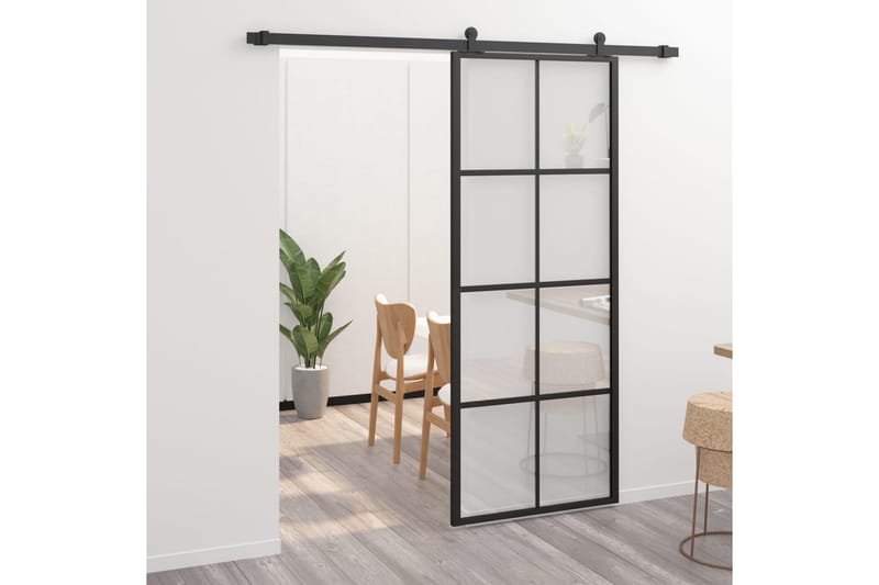 Skydedør 76x205 cm Aluminium Og Sikkerhedsglas Sort - Hus & renovering - Byggeri - Dørre & porte - Skydedøre