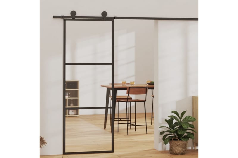 skydedør 76x205 cm sikkerhedsglas og aluminium sort - Sort - Hus & renovering - Byggeri - Dørre & porte - Skydedøre