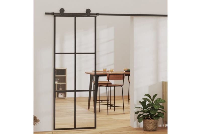 skydedør 76x205 cm sikkerhedsglas og aluminium sort - Sort - Hus & renovering - Byggeri - Dørre & porte - Skydedøre