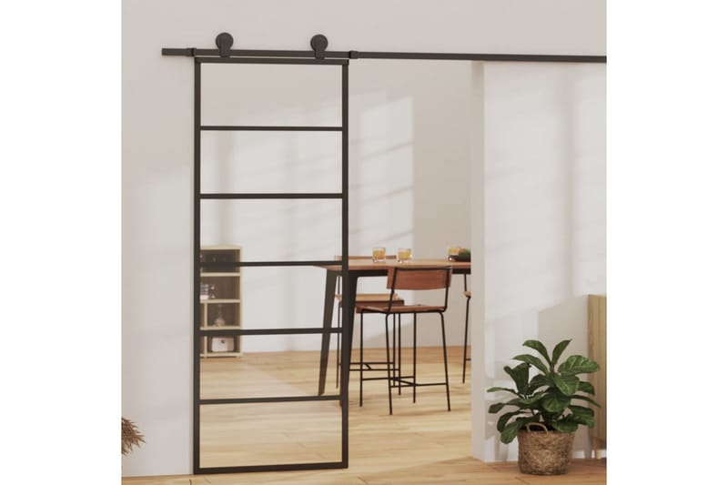 skydedør 76x205 cm sikkerhedsglas og aluminium sort - Sort - Hus & renovering - Byggeri - Dørre & porte - Skydedøre