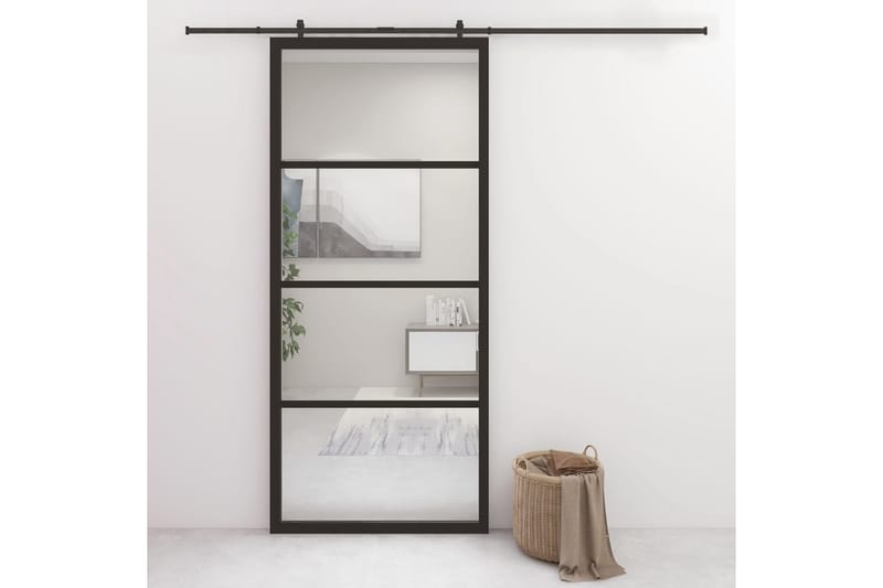 skydedør 90x205 cm aluminium og sikkerhedsglas sort - Sort - Hus & renovering - Byggeri - Dørre & porte - Skydedøre
