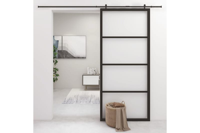 skydedør 90x205 cm aluminium og sikkerhedsglas sort - Sort - Hus & renovering - Byggeri - Dørre & porte - Skydedøre