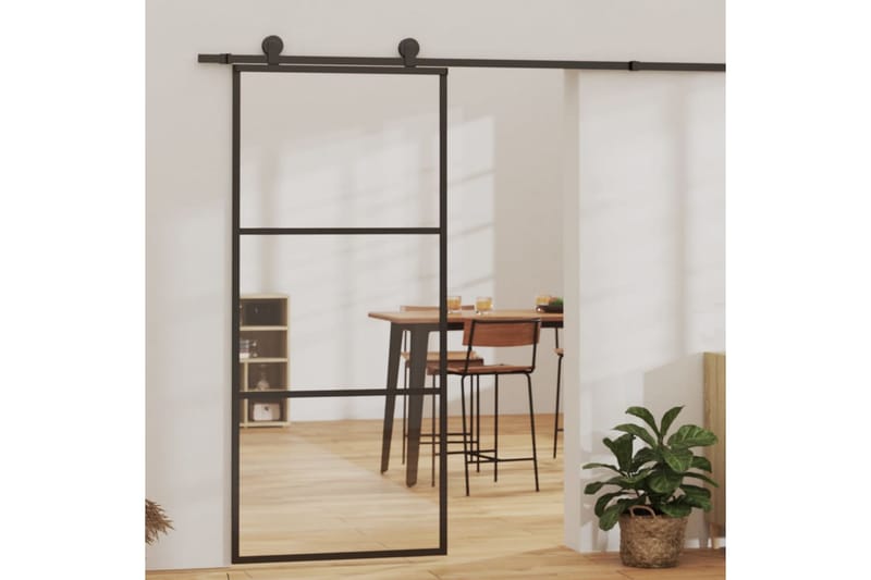 skydedør 90x205 cm sikkerhedsglas og aluminium sort - Sort - Skydedøre