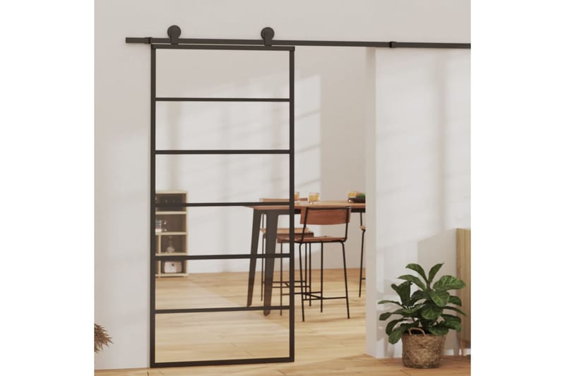 skydedør 90x205 cm sikkerhedsglas og aluminium sort - Sort - Skydedøre