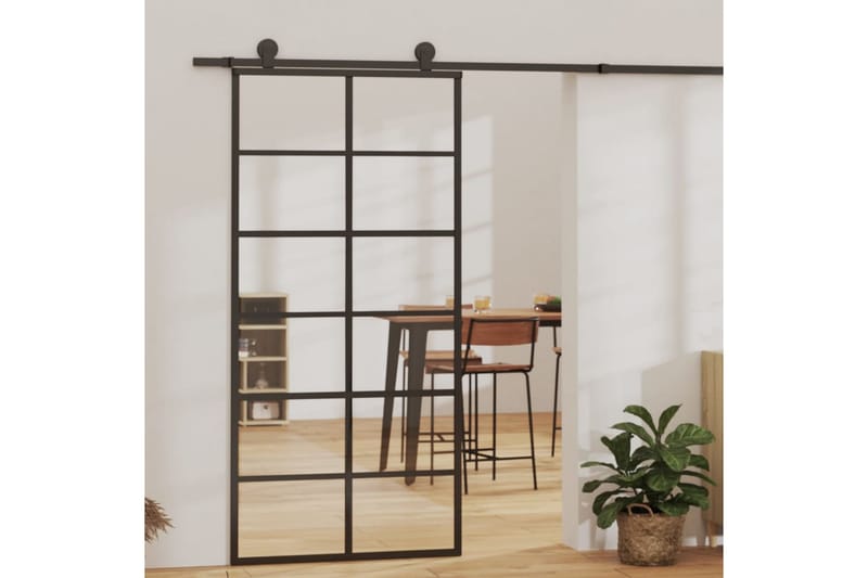 skydedør 90x205 cm sikkerhedsglas og aluminium sort - Sort - Skydedøre