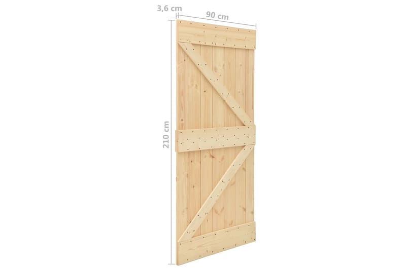 skydedør med monteringssæt 90x210 cm massivt fyrretræ - Brun - Skydedøre